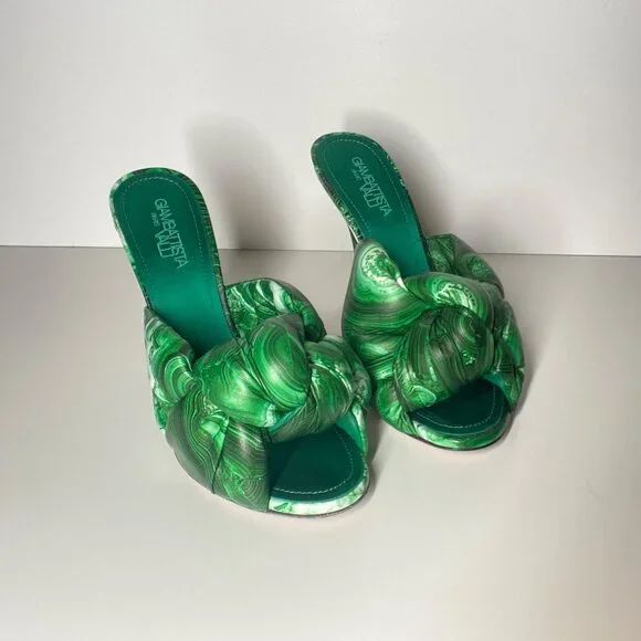 GIAMBATTISTAVALLI Maxi Green Marble Knot Mules Women's Heel Sandals Si…